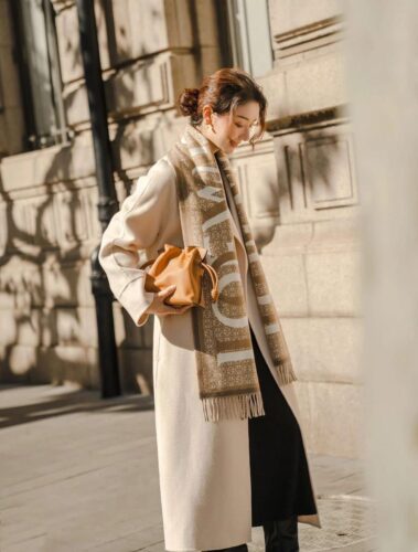 LOEWE雙面羊絨混羊毛圍巾