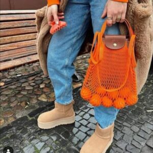 Longchamp Le Pliage Filet 網袋包｜亮橘色