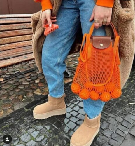 Longchamp Le Pliage Filet 網袋包｜亮橘色